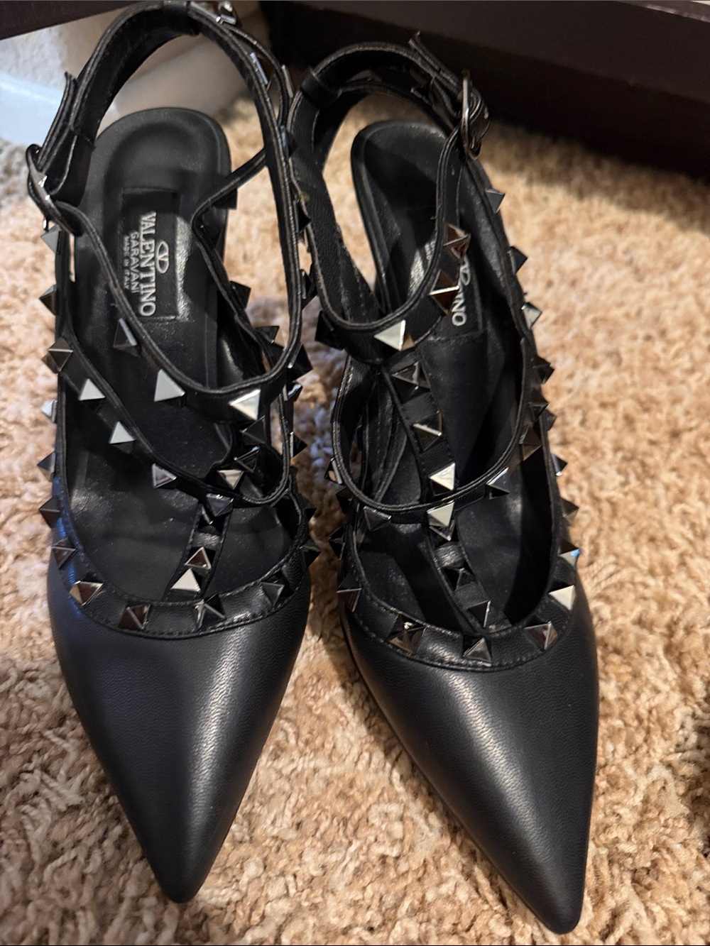 Valentino Garavani Black Pyramid Rockstud Pointed-Toe Slingbacks
